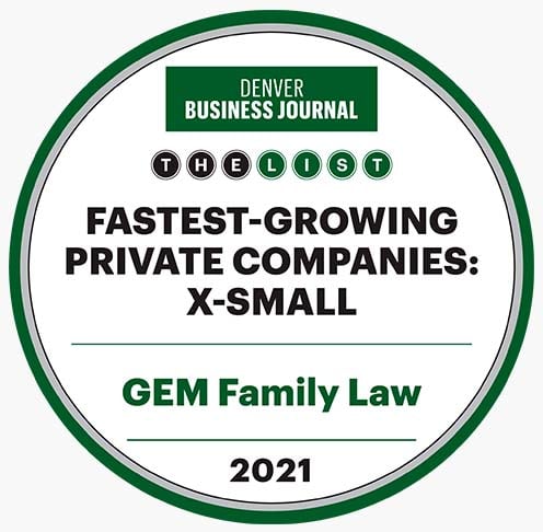 Denver Business Journal - The List - Fastest-Growing Private Companies: X-Small - GEM Family Law - 2021
